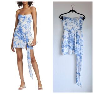 NWOT Amanda Uprichard Treasure Strapless Draped Minidress in Splash Blue & White